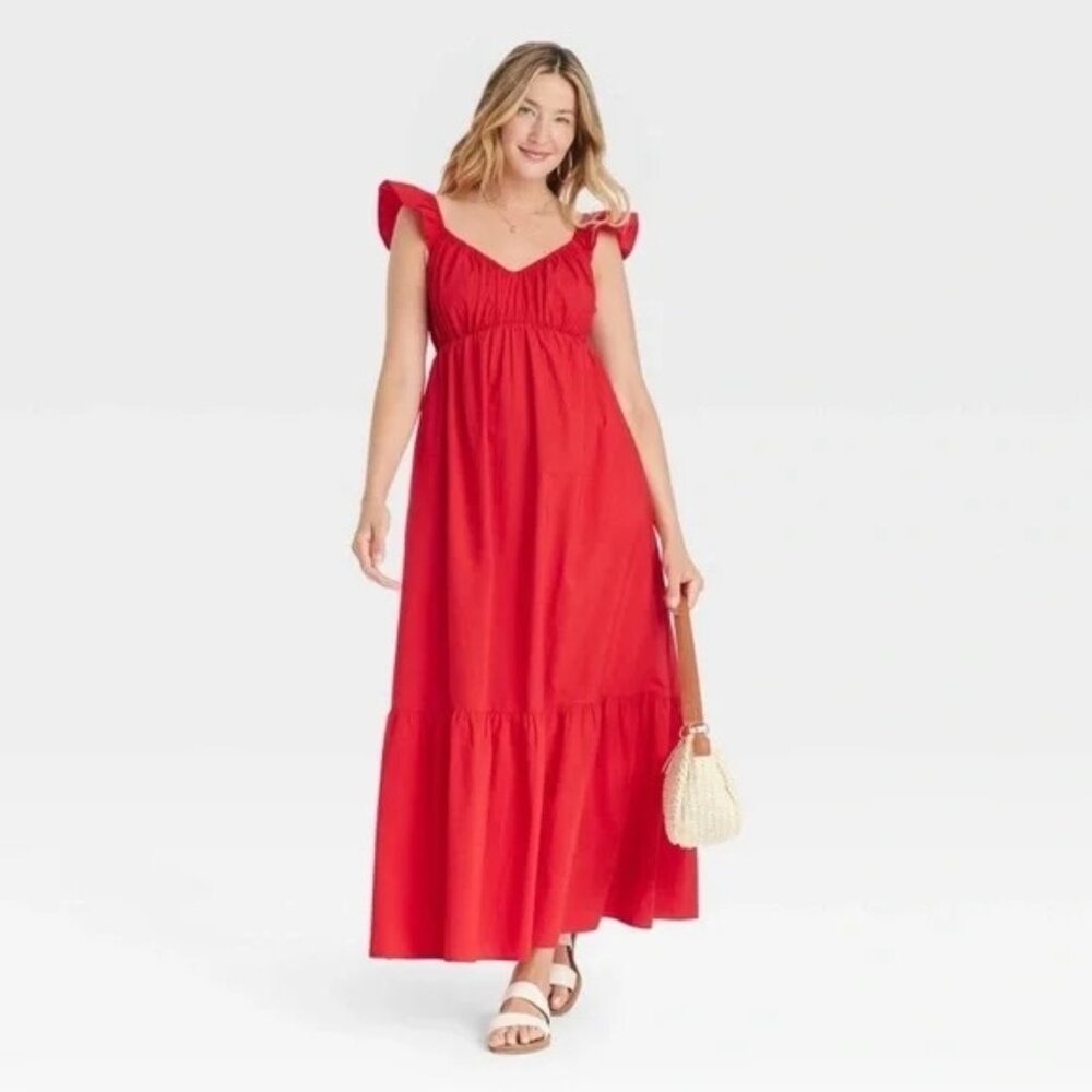 NEW Universal Thread Flutter Cap Sleeve Maxi A-Line Dress - Red - Size M